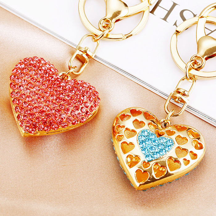 Double Sided Crystal Heart Keychains in Four Colors and Random Option