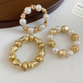 Irregular Metal Nugget Pearl Stretch Bracelet Sets view 11