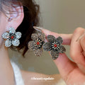Crystal Flower Stud Earrings In Brown And Silver Tones view 2