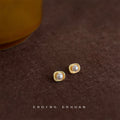 Mini Gold Ingot Frame White Pearl Stud Earrings Pair view 1