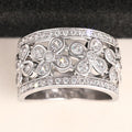 Five-Petal Floral Openwork Extra-Wide Ring In Polished Silver Tone view 3