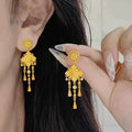 Gold Tone Filigree Floral Chain Tassel Drop Earrings view 1