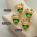 Gold And Steel Green Crystal Open Rings Multi Size view 2