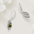 White Gold Tone Green Marquise Openwork Leaf Leverback Earrings view 3