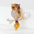 Enamel Owl Branch Pearl Rhinestone Gold Tone Brooch Pin view 4