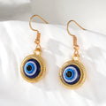 Gold Tone Round Glass Evil Eye Cabochon Hook Earrings view 3