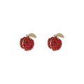 Red Rhinestone Apple Fruit Stud Earrings Gold Tone Leaf view 5