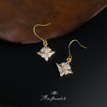 Gold Starburst Flower Crystal Drop Earrings Clear CZ view 3