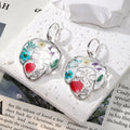 Gold and Silver Tone Face Pressed Flower Resin Hook Earrings view 6