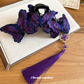 Purple Embroidered Multi Butterfly Claw Clip Tassel Drop view 4