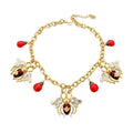 Gold Bee Ladybug Crystal Insect Necklace and Stud Earrings view 5