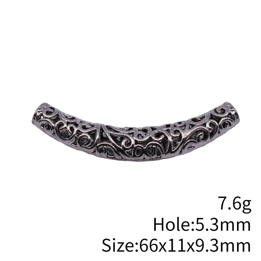 66x11x9.3mm 7.6g Antique Silver Zinc Alloy Hollow Curved Tube Beads for Bracelet Necklace Jewelry Making