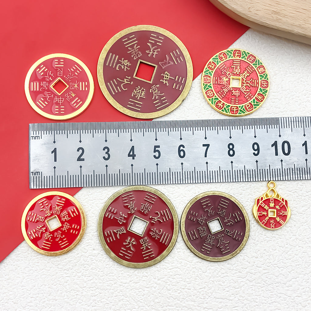Zinc Alloy Antique Coin Square Hole Charm Pendant for DIY Chinese Style Jewelry