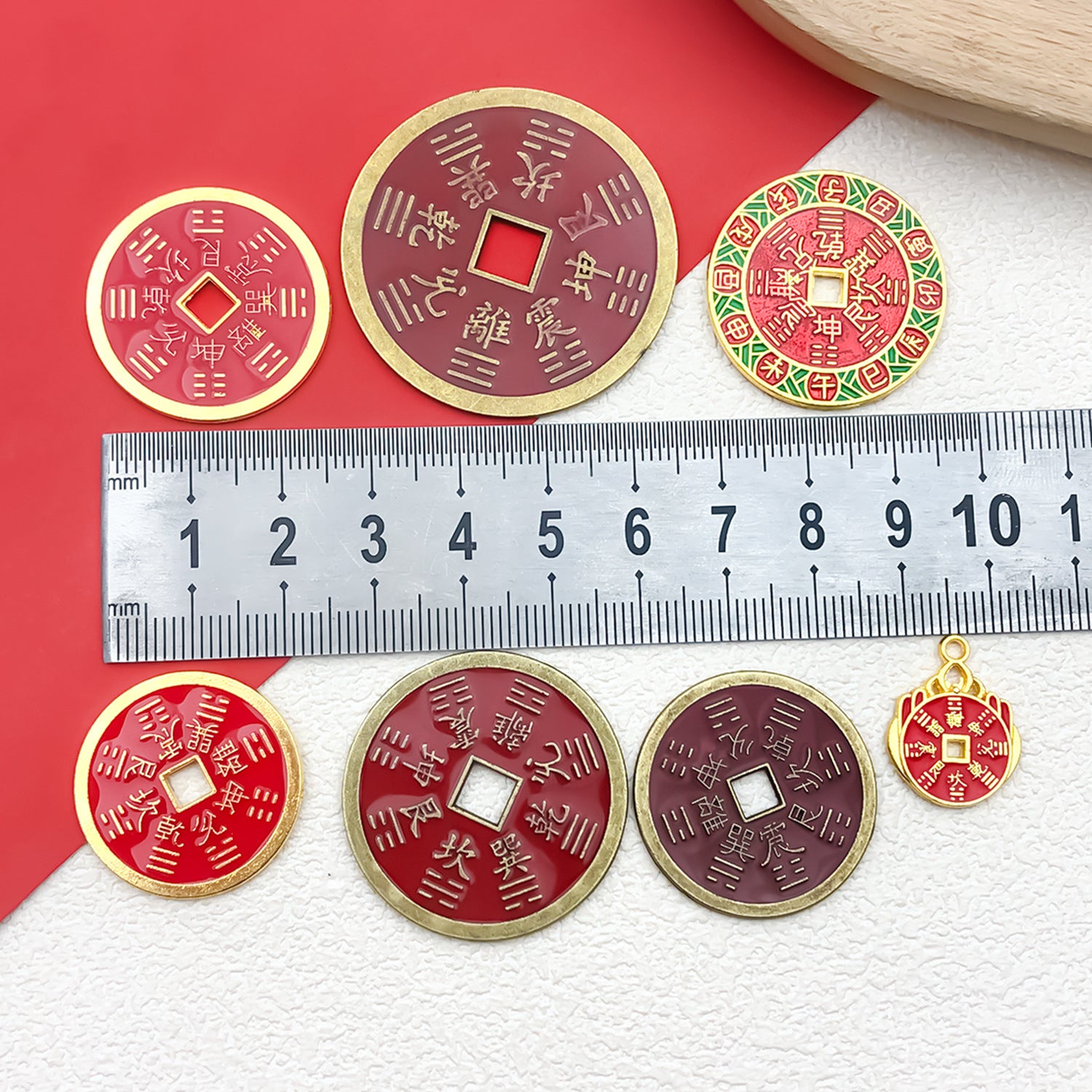 Zinc Alloy Antique Coin Square Hole Charm Pendant for DIY Chinese Style Jewelry