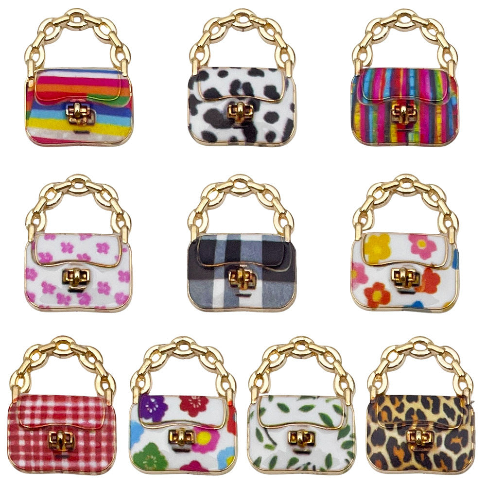 Enamel Printed Zinc Alloy Handbag Charm Pendants for Earrings Necklace Keychain Making