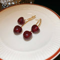 Double Cherry Drop Earrings with Slender Gold Tone Hooks view 6
