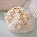 Gold Twisted Rope Imitation Pearl Drop Stud Earrings view 3