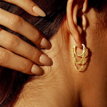Double Chain Drop Hoop Earrings Gold And Silver Tone