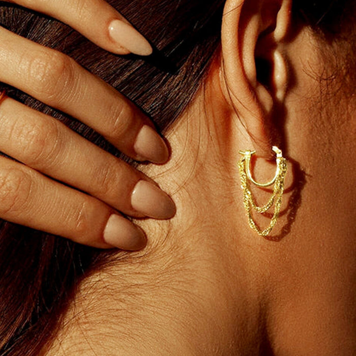 Double Chain Drop Hoop Earrings Gold And Silver Tone