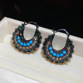 Black Tone Multicolor Beaded Hoop Earrings Fashion Jewelry view 6