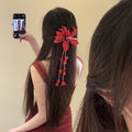 Large Red Fabric Lily Duckbill Hair Clip With Petal Chain Tassels view 4