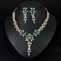 Black Silver Tone Green Crystal Floral Vine Crystal Two Designs Metal Necklace and Earring view 1