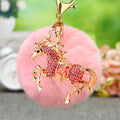 Crystal Coin Horse Keychains with Faux Fur Pompoms and Plain Options view 7
