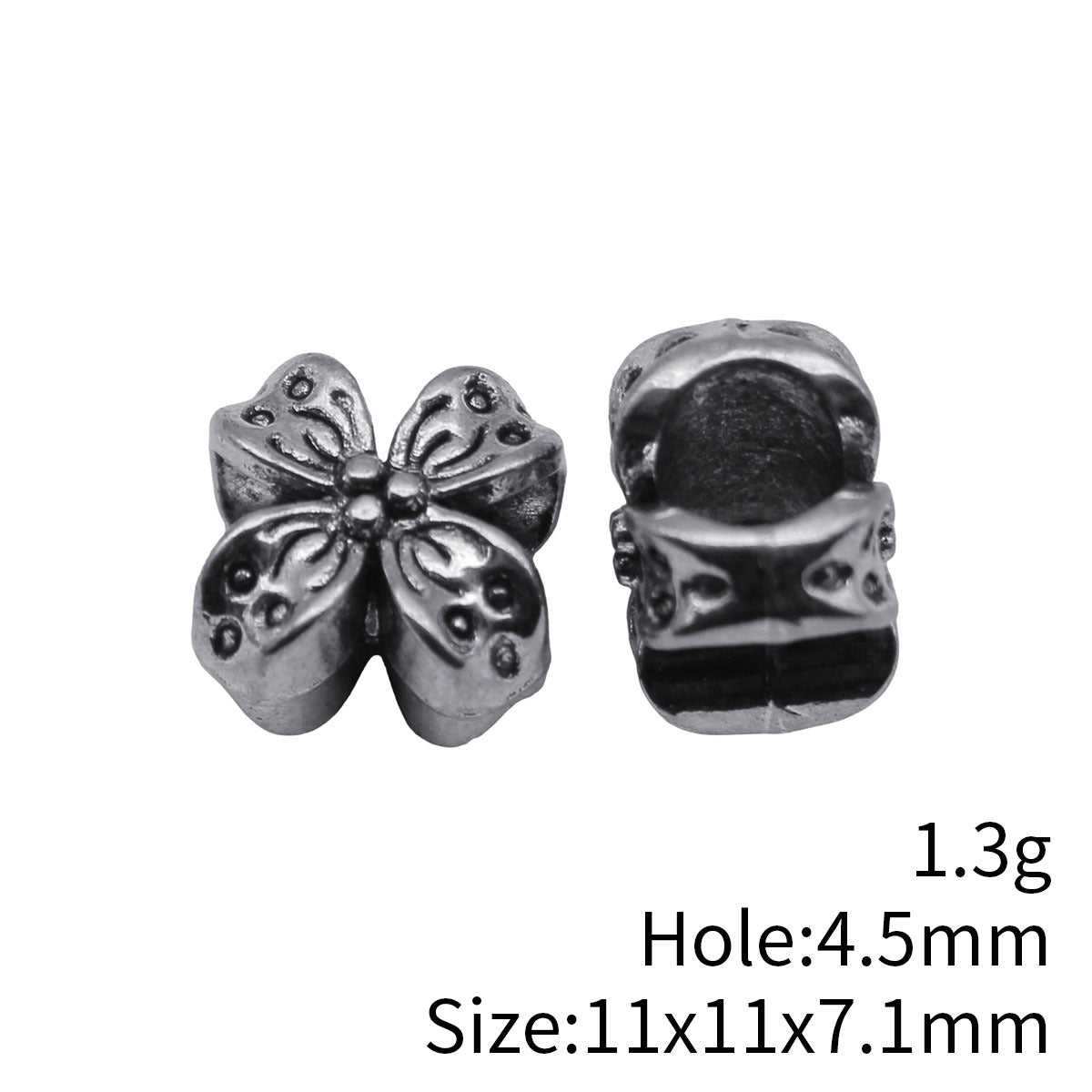 11x11x7.1mm 1.3g Antique Silver Zinc Alloy Four Petal Flower Large Hole Beads for Bracelet Jewelry Making