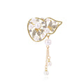 Gold Tone Ginkgo Leaf Pearl Look Tassel Metal Brooch Pin view 1