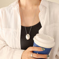 Polished Oval Pebble Pendant Necklace Long Box Chain Metal view 7