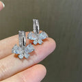Butterfly Clear Stone Huggie Hoop Earrings Three Metal Colors view 6