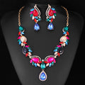Black Silver Tone Multicolor Crystal Vine Six Designs Metal Necklace and Earring Set view 11
