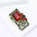 Rectangular Crystal Vine Brooch In Red And Green Decorative Lapel Pin view 4