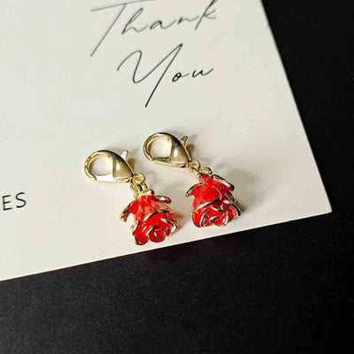 Main product view of red Rose Enamel Charm with Gold Tone Lobster Clasp