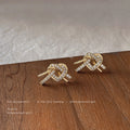 Gold Heart Knot Pave Crystal Stud Earrings Matching Pair view 4
