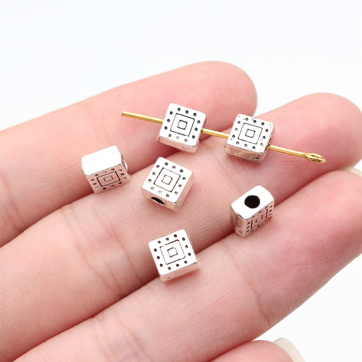 6.5x6.5x3.8mm 0.72g Antique Silver Zinc Alloy Square Small Hole Spacer Beads for DIY Bracelet Jewelry Making