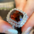 Silver Tone Red Square Crystal Double Halo Ring Polished Metal Jewelry view 1