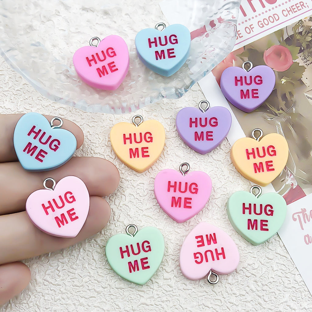 Resin Heart English Letter Tag Charm Pendant for DIY Necklace Earrings Keychain Jewelry