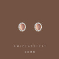 Gold Tone Peach Oval Stone White Pearl Like Halo Stud Earrings view 4