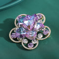 Large Layered Crystal Flower Brooch in Blue or Purple view 4