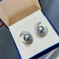 Silver Gray Pearl Crescent Crystal Stud Earrings Pair view 3