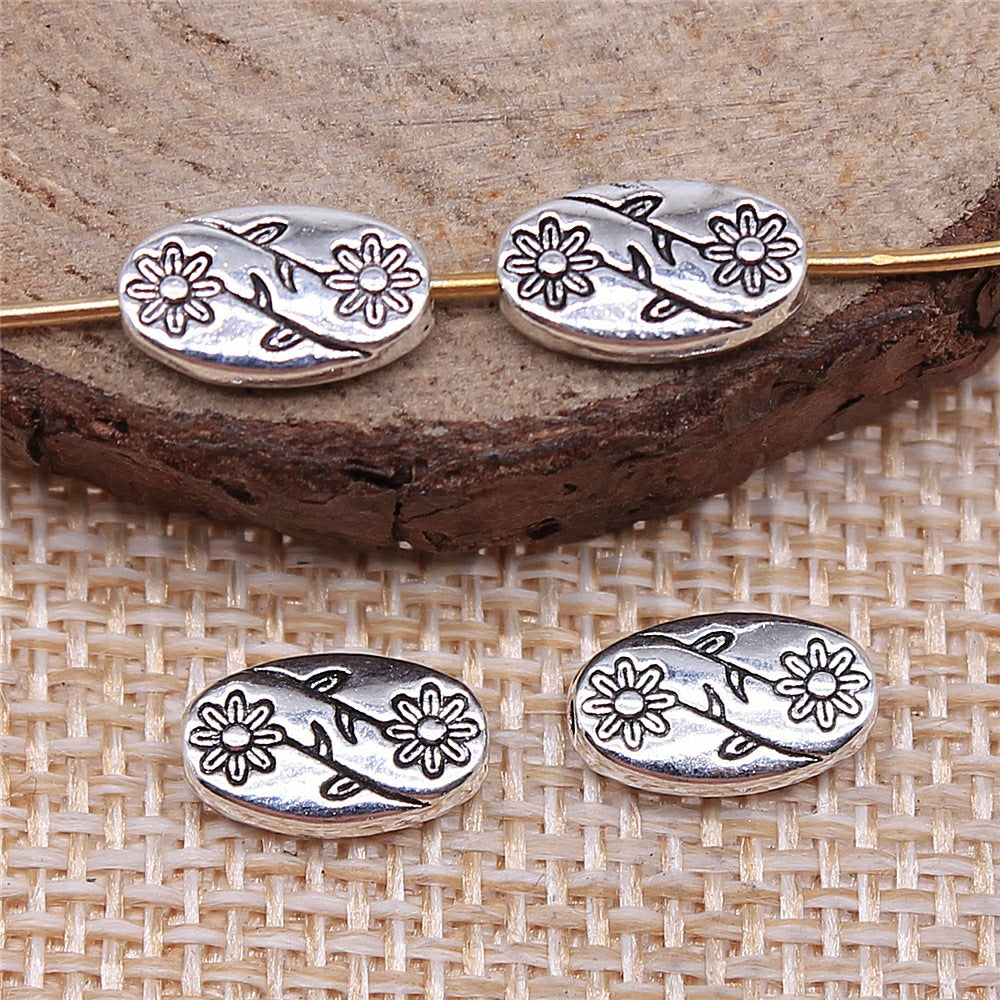 10x6x3mm 0.7g Zinc Alloy Oval Flower Loose Metal Beads for DIY Bracelet Necklace Jewelry Making