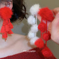 Red Pom Pom and Tassel Statement Earrings in Three Styles view 3