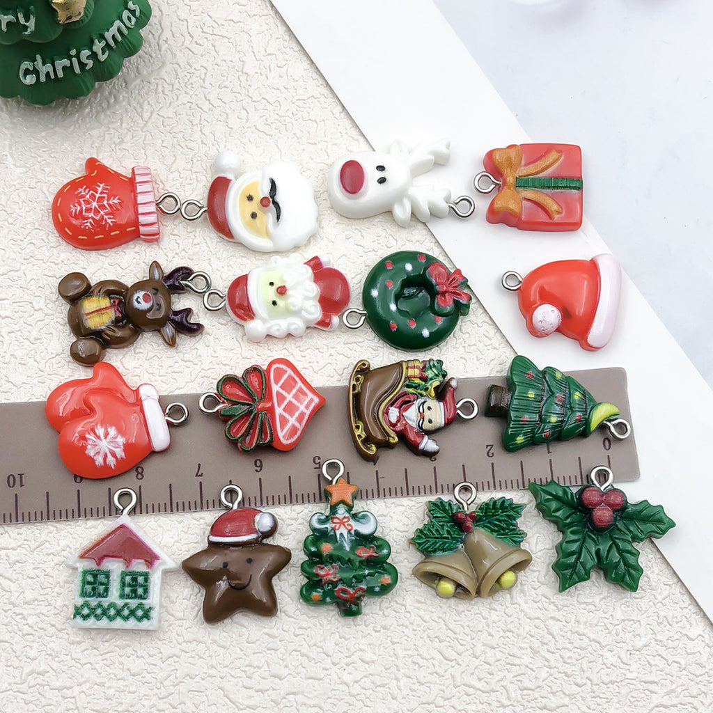 Resin Christmas Santa Sock Snowflake Charm Pendant for DIY Bracelet Necklace Jewelry