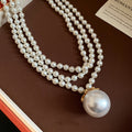Layered White Faux Pearl Necklace with Large Pearl Drop view 4