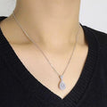 Silver Tone Pear Halo CZ Drop Pendant Necklace On Chain view 3