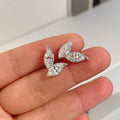 White Gold Dual Marquise Leaf Clear Stone Stud Earrings view 2