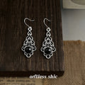 Antique Silver Filigree Black Cabochon Drop Hook Earrings view 4