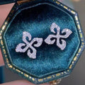 Four Leaf Clear Pave Stud Earrings Three Metal Tones view 2