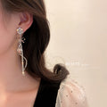 Silver Tone Crystal Floral Bow Chain Drop Earrings view 4